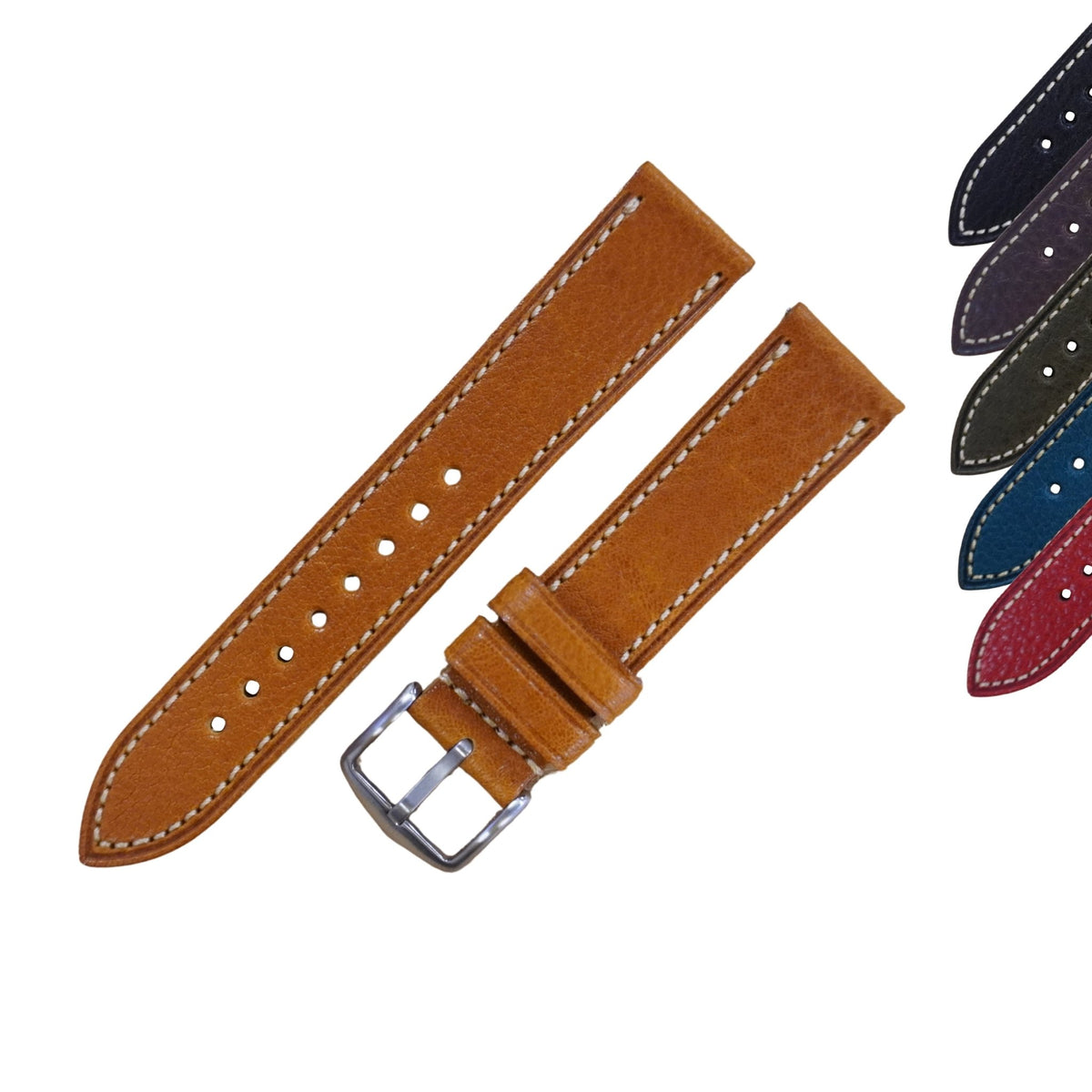 Myledershop 28mm Cuir De Veau Bracelet De Montre En Noir Avec Boucle En Argent